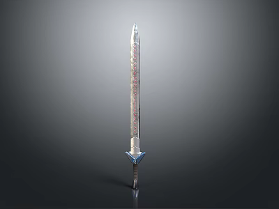 Metallic Decorative Sword With Intricate Patterns And Blue Hilt Design 3d model
