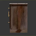 Dark Wood Entryway Console Cabinet With Marble Top Drawers Doors And Golden Handles