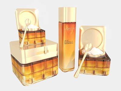 Luxury Lancôme Absolue Perfection Golden Skincare Bottles Open Lids Cream Jars Spatulas 3d model