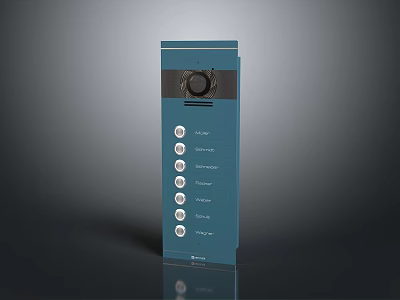 Blue Vertical Control Panel Device With Circular Knob And Function Icons 3d model