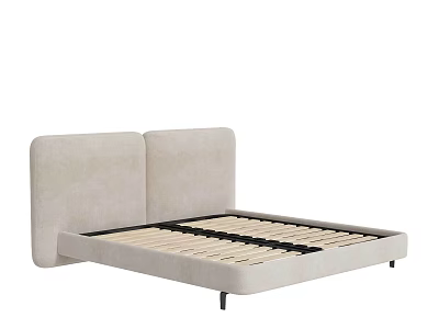 Modern Double Bed With Beige Upholstered Headboard And Sturdy Wooden Slats 3d model