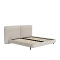 Modern Double Bed With Beige Upholstered Headboard And Sturdy Wooden Slats
