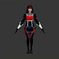 3D Sci Fi Female Character With Red Hair And Red Black Blue White Combat Costume Design