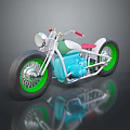 Vintage Custom Motorcycle With Green Wheels Red Seat And Blue Engine