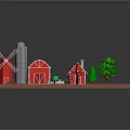 Rural Farm Scene Model With Red Barn Windmill Silos Small House And Green Trees