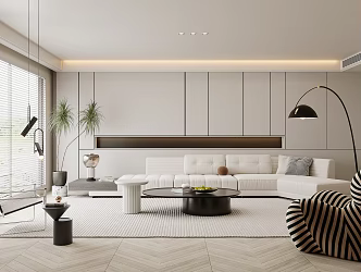 Modern Living Room Multi-person Sofa Coffee Table Combination Single Sofa Floor Lamp Carpet Jewelry Green Planting 3d model