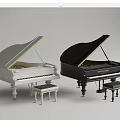 Paul Balmer White And Black Grand Pianos With Stools Musical Instruments