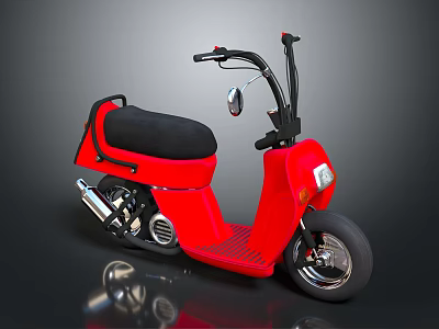 Red Modern Scooter With Black Seat Rearview Mirror And Exhaust Pipe Design 3d model