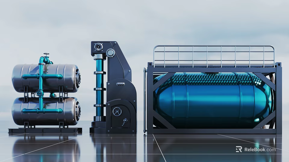 Industrial Mechanical Equipment With Large Blue Metal Tanks And Pipes Structure 3d model 