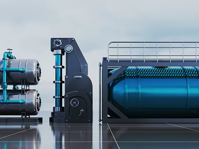 Industrial Mechanical Equipment With Large Blue Metal Tanks And Pipes Structure 3d model