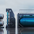 Industrial Mechanical Equipment With Large Blue Metal Tanks And Pipes Structure