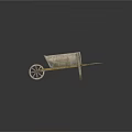 Vintage Wooden Wheelbarrow Featuring Rustic Structure And Single Spoked Wheel Design