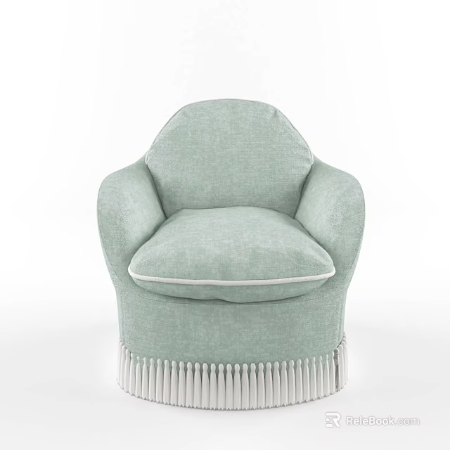 Light Green Single Sofa With Rounded Armrests White Stitched Cushion And Fringed Base 3d model