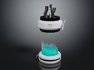 Futuristic Tech Device With White Base Blue Glowing Center And Black Components 3d model