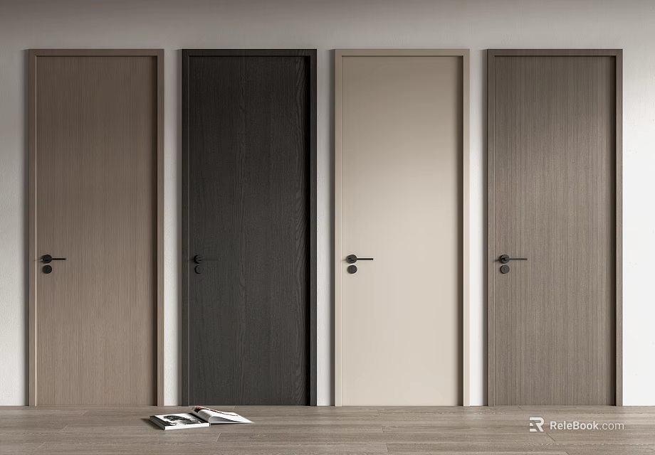 Modern Flush Doors in Various Wood Grain Colors for Home Interior Design 3d model 