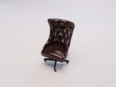Brown Leather Office Chair With Button Tufted Backrest And Wheeled Base 3d model