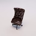 Brown Leather Office Chair With Button Tufted Backrest And Wheeled Base
