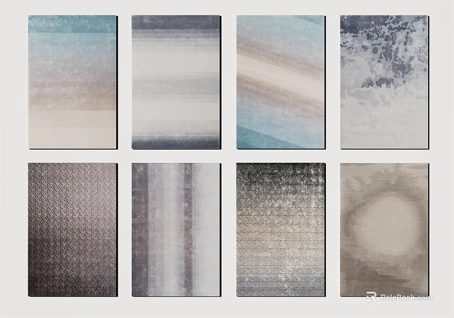 Square Rugs With Various Patterns And Neutral Blue Tones For Home Decor 3d model