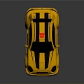 Yellow Sports Car With Black Stripes Rear Spoiler And Silver Wheels