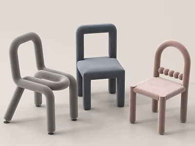 Cute Kids Chairs in Gray Blue Pink with Soft Velvet and Curved Design 3d model