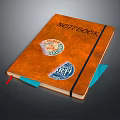 Sleek Brown Cover Electronic Notebook with Colorful Stickers Blue Red Bookmarks and Smart Design
