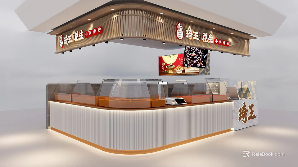 Qiwang Peanut Mall Shop With Glass Counter Digital Screen And Modern Decor 3d model 