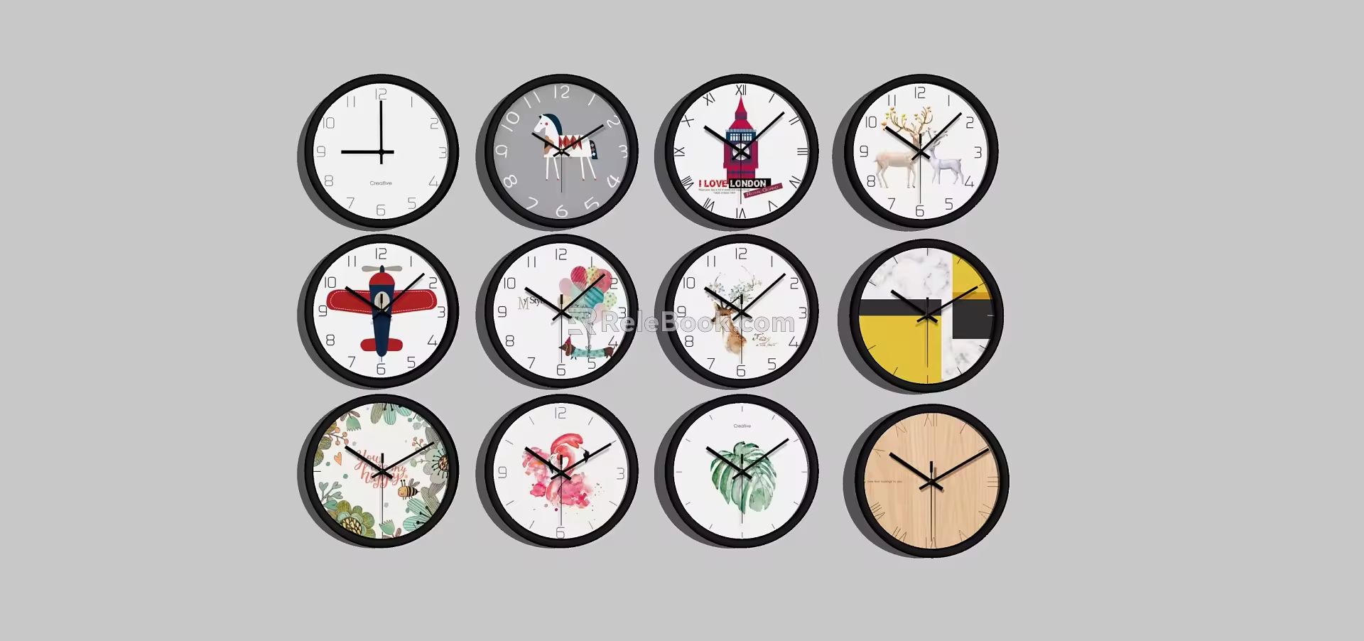 Nordic clock fashion wall clock combination 3d model