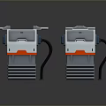 Two Industrial Equipment Units With White Gray Red Green Design Control Panels And Black Hoses