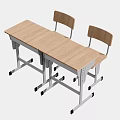 Light Wood Desk and Two Chairs Set with Metal Frame and Rolling Wheels