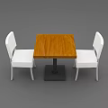 Square Wooden Dining Table Set With White Chairs And Black Base 3d model