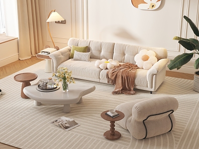 Cream Style Sofa Small Apartment Living Room Nordic Simple Creative Clothing Shop Reception Beauty Salon Internet Popular 3d model