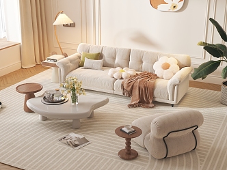 Cream Style Sofa Small Apartment Living Room Nordic Simple Creative Clothing Shop Reception Beauty Salon Internet Popular 3d model