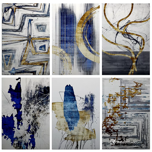 Square Rugs With Geometric Patterns Blue Gold Gray Abstract Art Designs 3d model