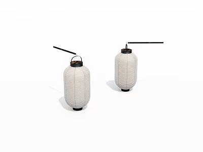 Two White Lanterns With Black Handles Bases And Vertical Striped Texture 3d model