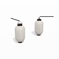 Two White Lanterns With Black Handles Bases And Vertical Striped Texture 3d model