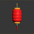 Traditional Chinese Red Lantern With Yellow Top Green Decorations And Tassel