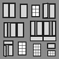 Various Window Frame Designs With Black Frames And Different Styles For Home 3d model