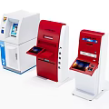 Public Facility Self Service Kiosks Featuring White Red Designs and Interactive Touch Screens