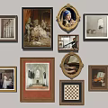 Various Framed Artworks in Different Shapes Forming Gallery Wall on White Wall