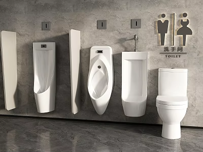 Modern Wall Mounted Urinals In Bathroom With Various Styles And Toilet 3d model