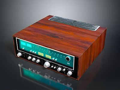 Retro Computer with Wooden Case Knobs Display Panel and Heat Vent Grill 3d model