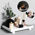 Stylish Bathroom Accessories With White Tray Candles Diffusers Soap And Eucalyptus Plant 3d model