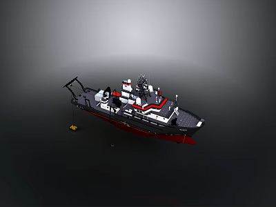 Detailed Lego Model Rescue Boat With Black Red White Design And Equipment 3d model