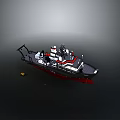 Detailed Lego Model Rescue Boat With Black Red White Design And Equipment