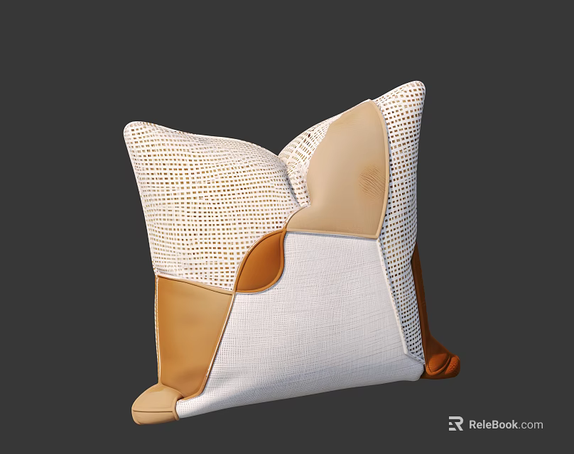 Modern Throw Pillow With Patchwork Design Perforated Fabric And Leather Accents For Home Decor 3d model 