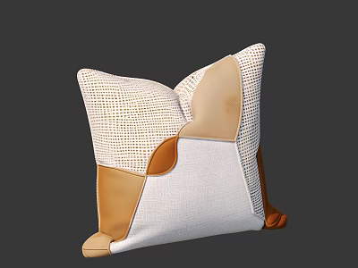 Modern Throw Pillow With Patchwork Design Perforated Fabric And Leather Accents For Home Decor 3d model