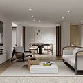 Modern Minimalist Basement Living Room With Sofa Coffee Table And Plants