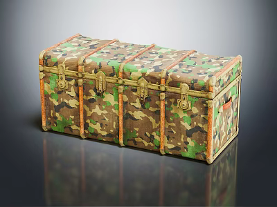 Camouflage Storage Box With Metal Latches And Vintage Design Details 3d model