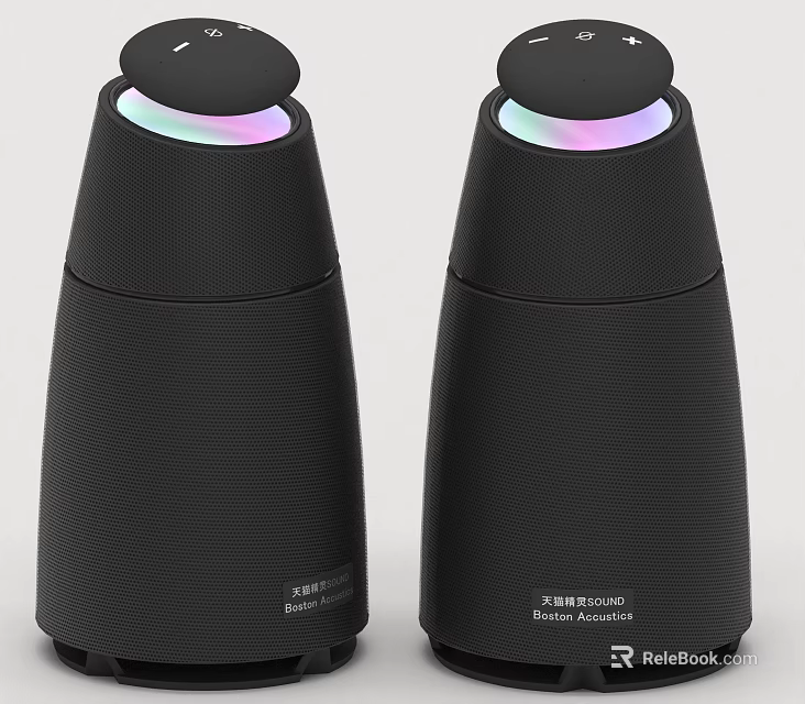 Black Conical Speakers with Textured Surface and Top Colorful Light Effect 3d model