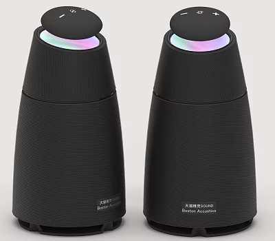 Black Conical Speakers with Textured Surface and Top Colorful Light Effect 3d model